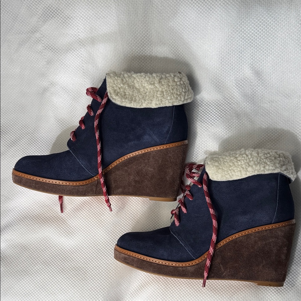 Caslon Shearling Lined - Blue & Brown Suede - Wedge Ankle Boots - Size 8.5